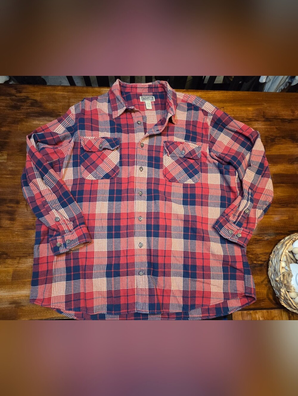 Duluth Heavyweight Flannel Shirt Adult 3XL Tall Red Blue Plaid Workwear Grunge